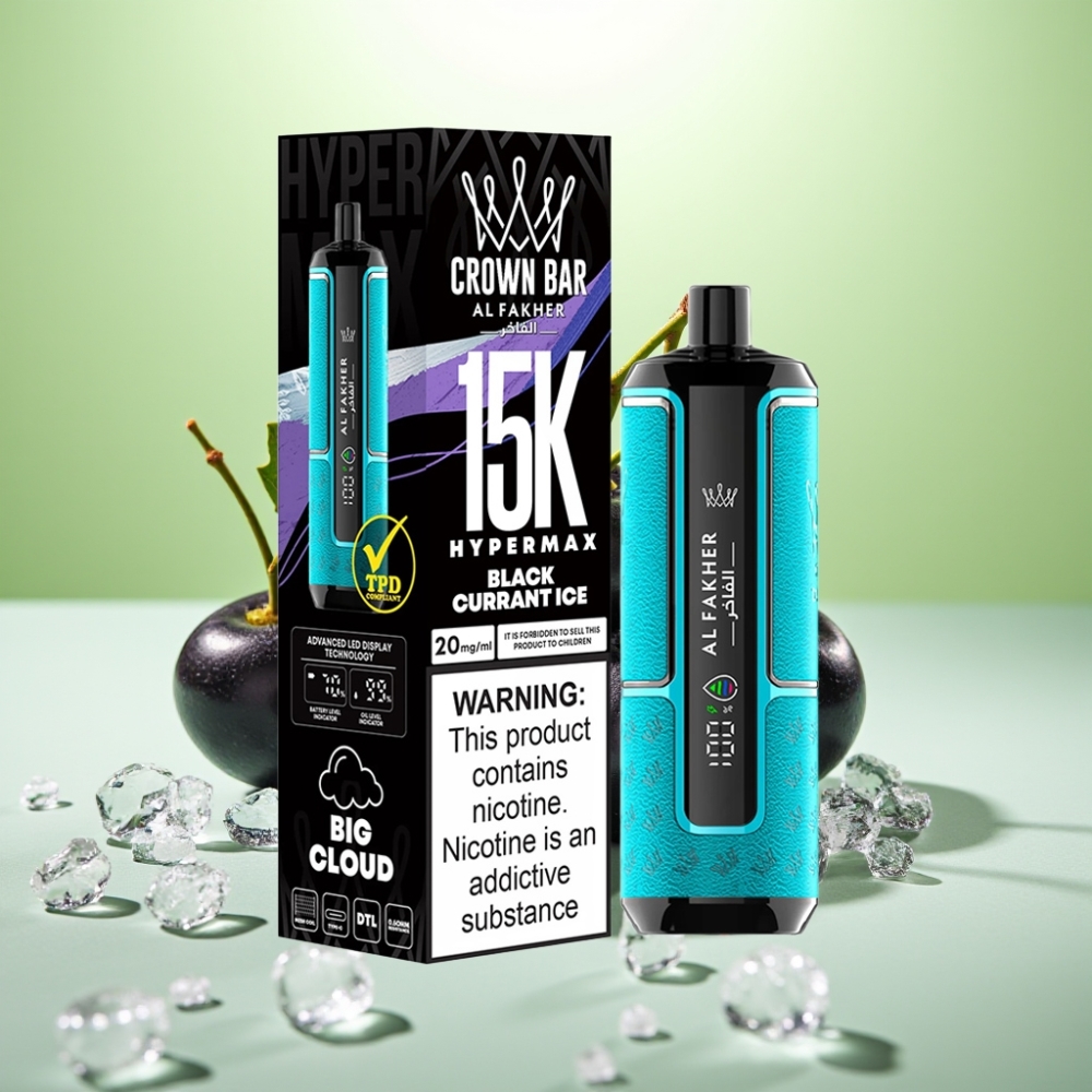 Al Fakher Crown Bar 15K Hypermax Dispozabil Vape Kit Cassis Led - 22ml, 600mAh, 15.000 puševa, 6mg/ml