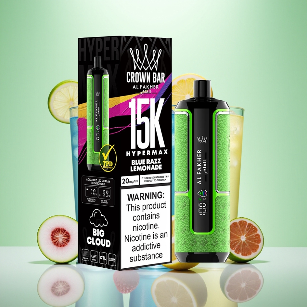 Al Fakher Crown Bar 15K Hypermax Dispozabil Vape Kit Plava Malina Limunada – 22ml, 600mAh, 15.000 pufova
