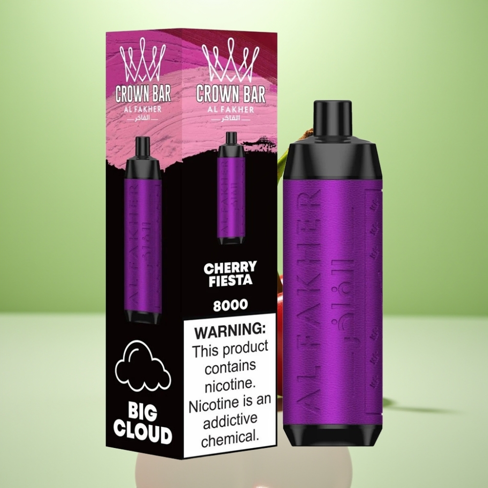 Al Fakher Crown Bar 8000 Crystal Dispozabil Vape Cherry Fiesta – 600mah, 18ml, 8000 pufova, 5mg nikotina