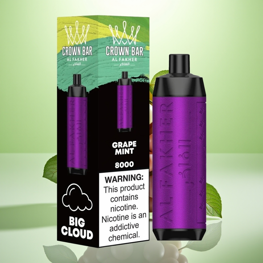Al Fakher Crown Bar 8000 Crystal Dispozabil Vape Grozdana Menta – 18ml, 5mg, 8000 Puffova