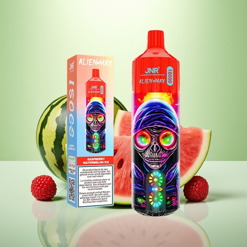 JNR Alien Max 18000 Puffs Dispozabilna Vape sa LED ekranom, Dual Mesh Coil, 28ml tečnosti - Malina Lubenica Led