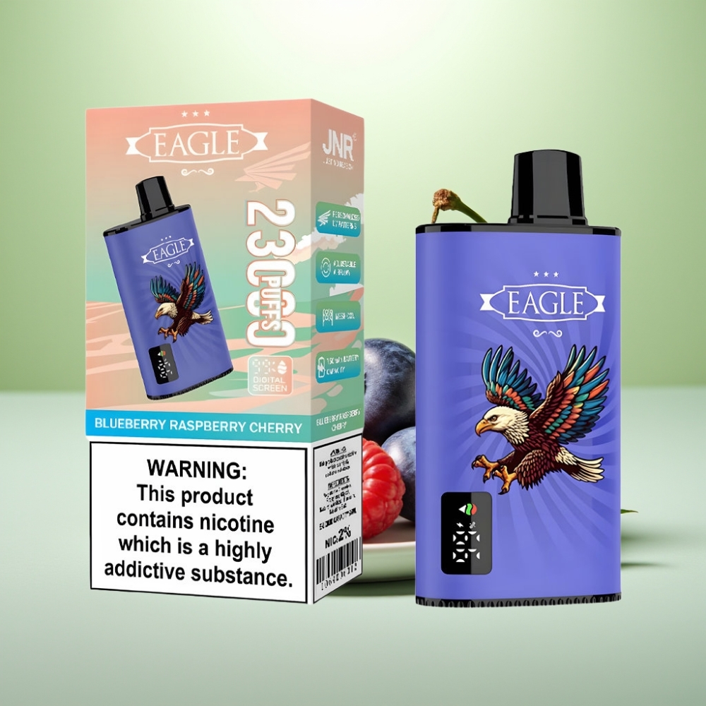 JNR EAGLE Smart 23000 Pufova Dispozabil Vape – Borovina Malina Trešnja, Digitalni Ekran, 1.0ohm Mesh Kalem, 25ml Tekućine