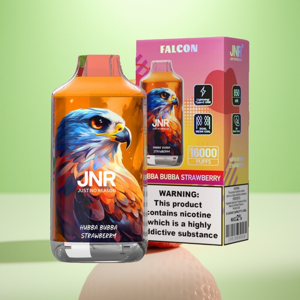 JNR Falcon 16000 Puffs Dispozabil Vape Hubba Bubba Jagoda – 850 mAh, 22ml, Dual Mesh Coil, Tip C