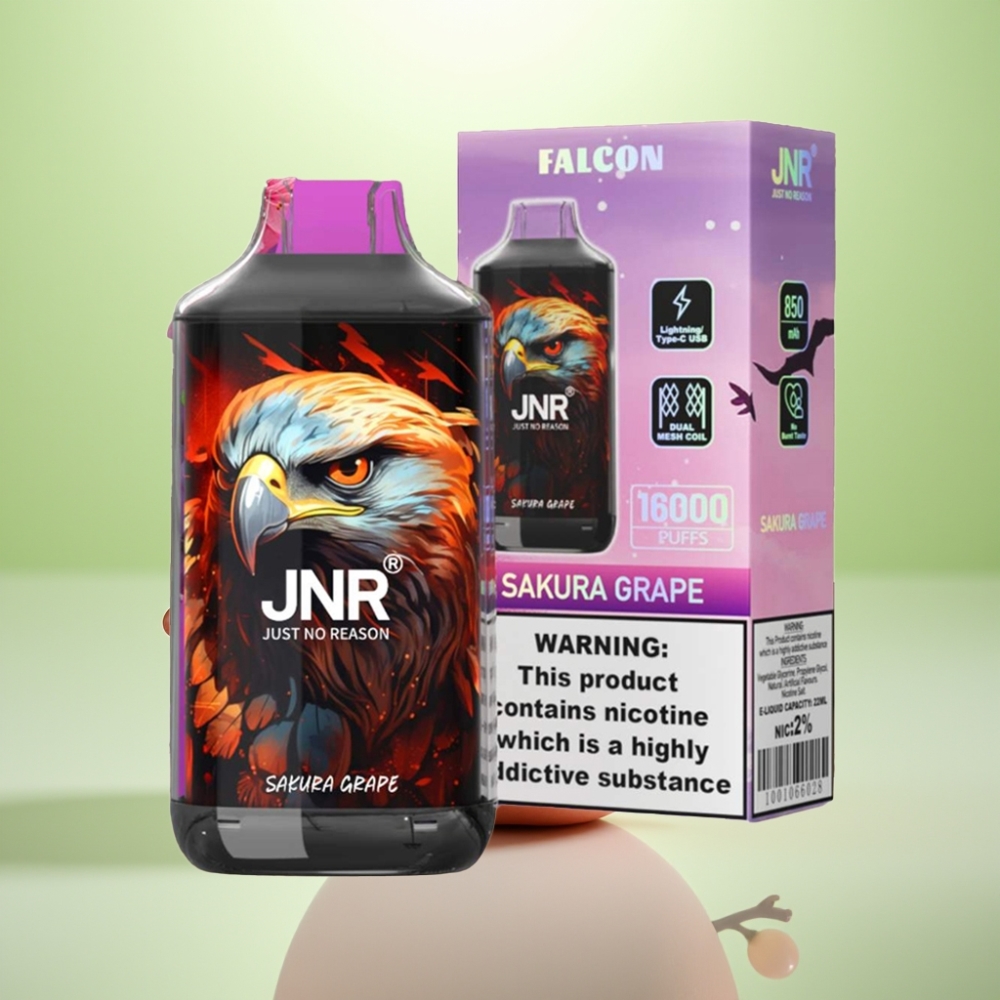 JNR Falcon 16000 Puffs Dispozabil Vape Sakura Grožđe – 850 mAh, 22ml, Dual Mesh Coil, Tip C