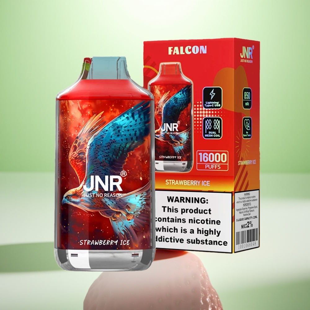 JNR Falcon 16000 Puffs Dispozabilna Vape Jagoda Led, 850 mAh, 22ml, Dual Mesh Coil