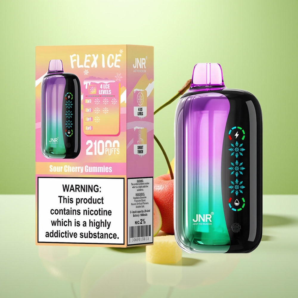 JNR Flex Ice 21000 Pufova Jednokratna Vape sa Podesivim Ice Efektom, 26ml Tekućine, Podesiv Protok Vazduha, 1.2 Ohm Dual Mesh, Kiseli Bomboni