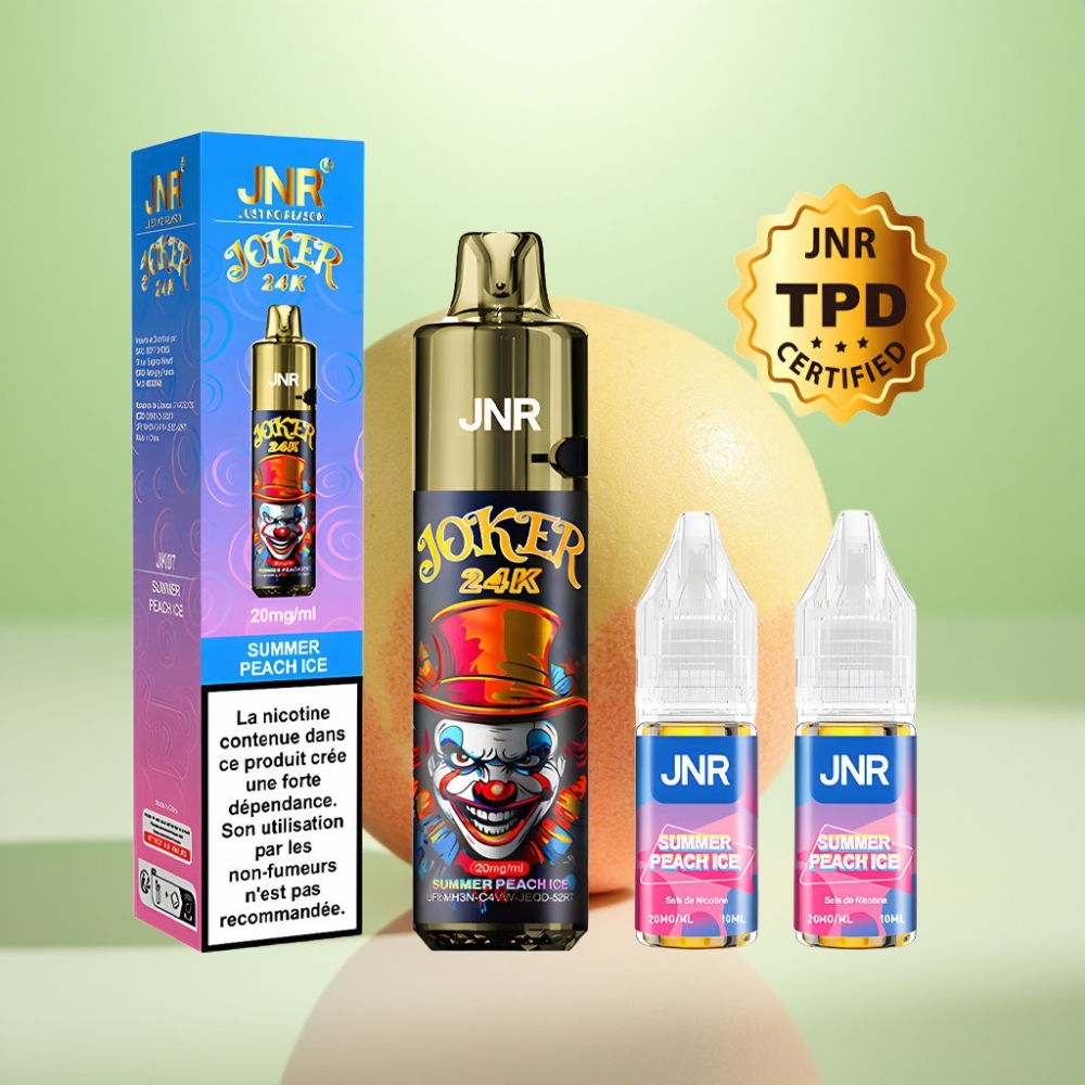 JNR Joker 24K Puffs Dispozabil Vape Letnja Breskva Led – 24000 Pufova, 2% Nikotina, 800mAh Baterija, Tip-C Punjenje