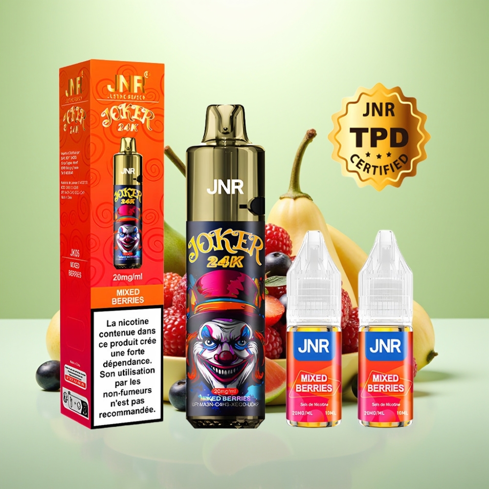 JNR Joker 24K Puffs Dispozabil Vape – Mešano voće, 2+10ml punjivi pod, vidljivi nivoi tečnosti, 800mAh baterija, 24000 pufova