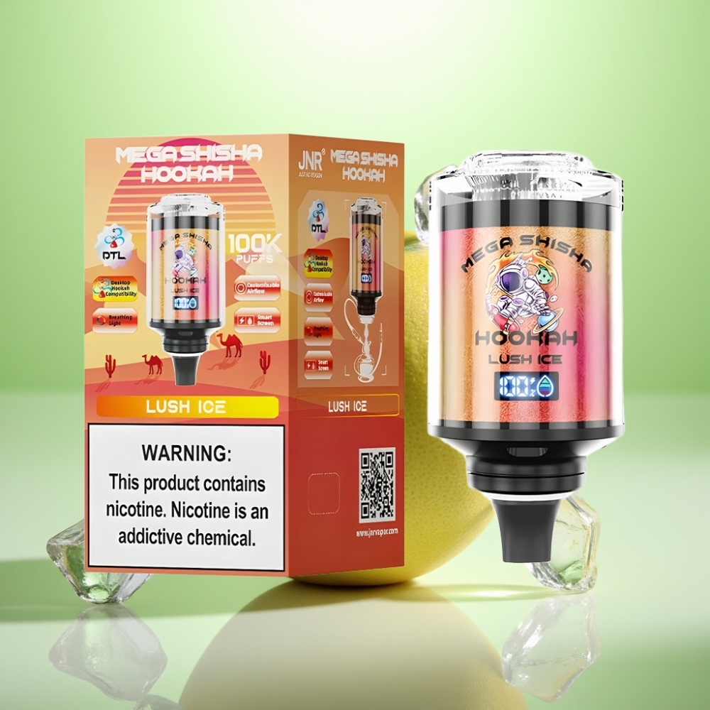 JNR Mega Shisha Hookah 100K Desktop Compatibility Lush Ice - 100000 puffs, 60ml kapacitet, 2200mAh baterija, Type-C punjenje
