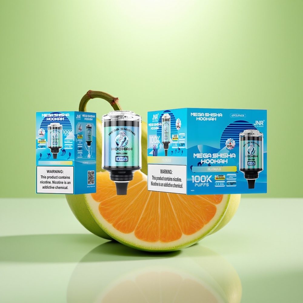 JNR Mega Shisha Hookah 100K Desktop Kompatibilnost – 100000 povlačenja, 60ml kapacitet, 2200mAh baterija, Tip-C punjenje, Hawaii