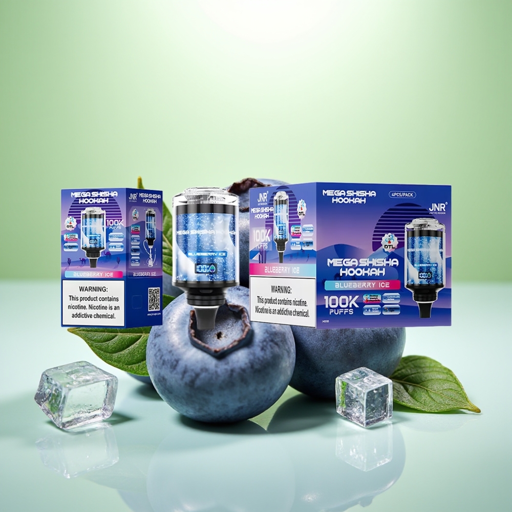 JNR Mega Shisha Hookah 100K Desktop Kompatibilnost - 100000 pufova, 60ml tečnost, 2200mAh baterija, Type-C punjenje, Borovnica Led
