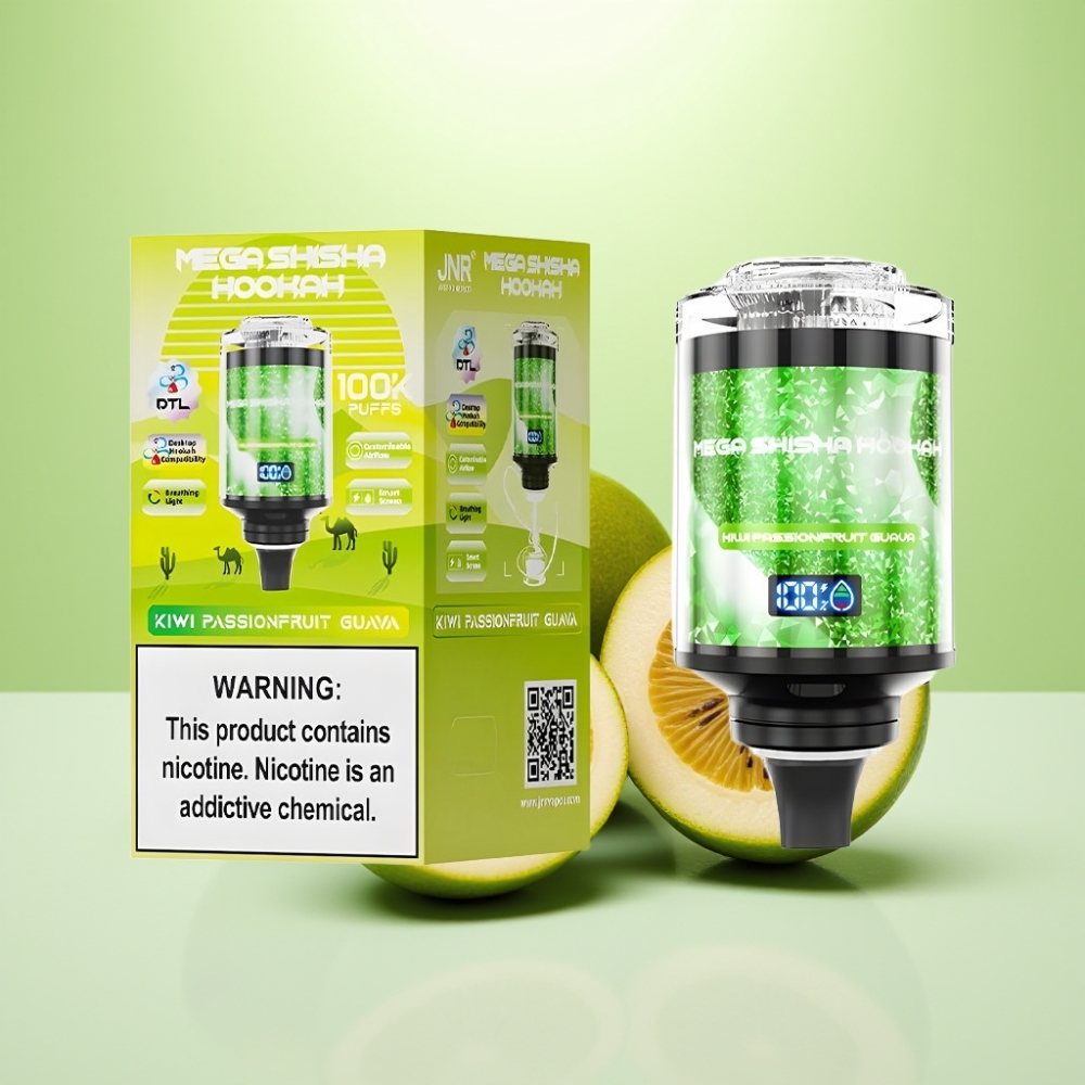 JNR Mega Shisha Hookah 100K Desktop Kompatibilnost Kiwi Pasiflora Guava, 60ml, 2200mAh, Tip-C punjenje