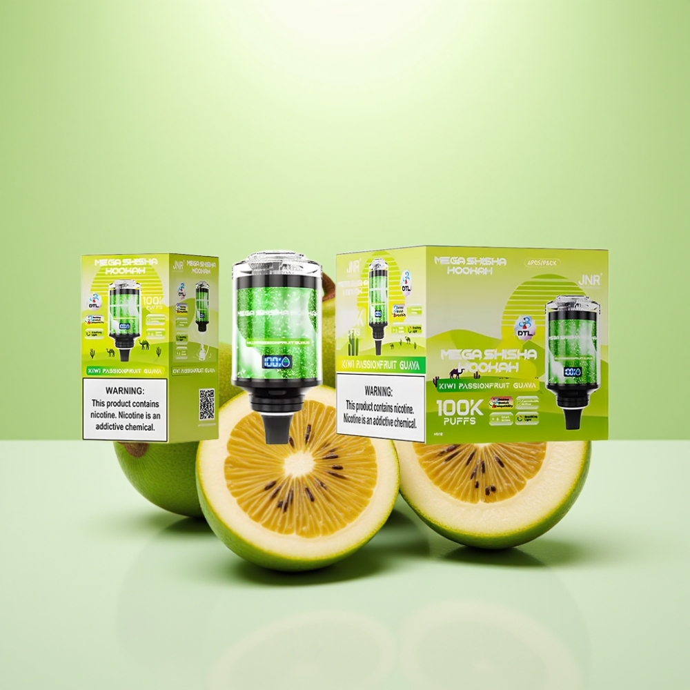JNR Mega Shisha Hookah 100K Desktop Kompatibilnost Kiwi Pasiflora Guava, 60ml, 2200mAh, Tip-C punjenje