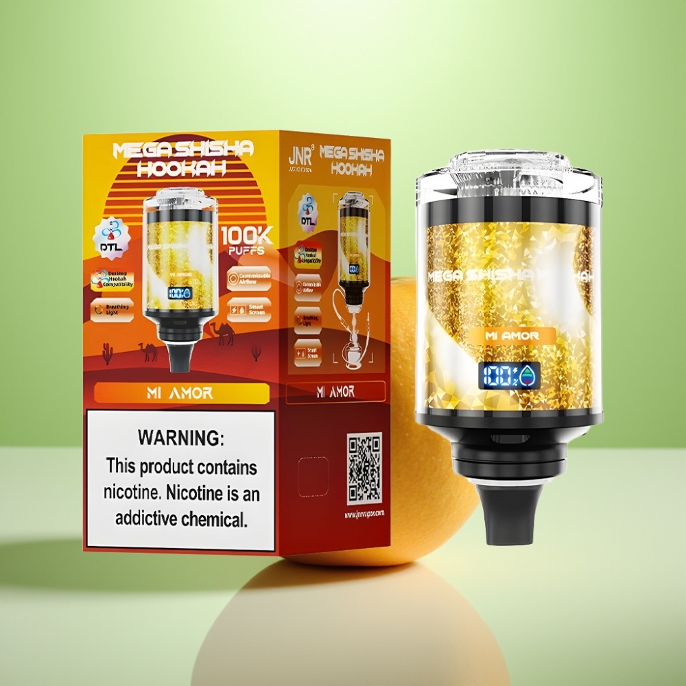 JNR Mega Shisha Hookah Desktop Kompatibilnost – 100K pufova, 60ml tečnost, 2200mAh baterija, Tip-C punjenje, 2% nikotina Mi Amor