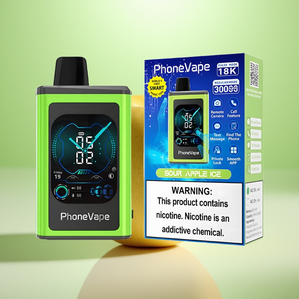 JNR PhoneVape 30000 pufova Dispozabil Vape Kisela Jabuka Led, 850mAh Type-C punjiva baterija, Turbo mod, Podešavanje protoka vazduha