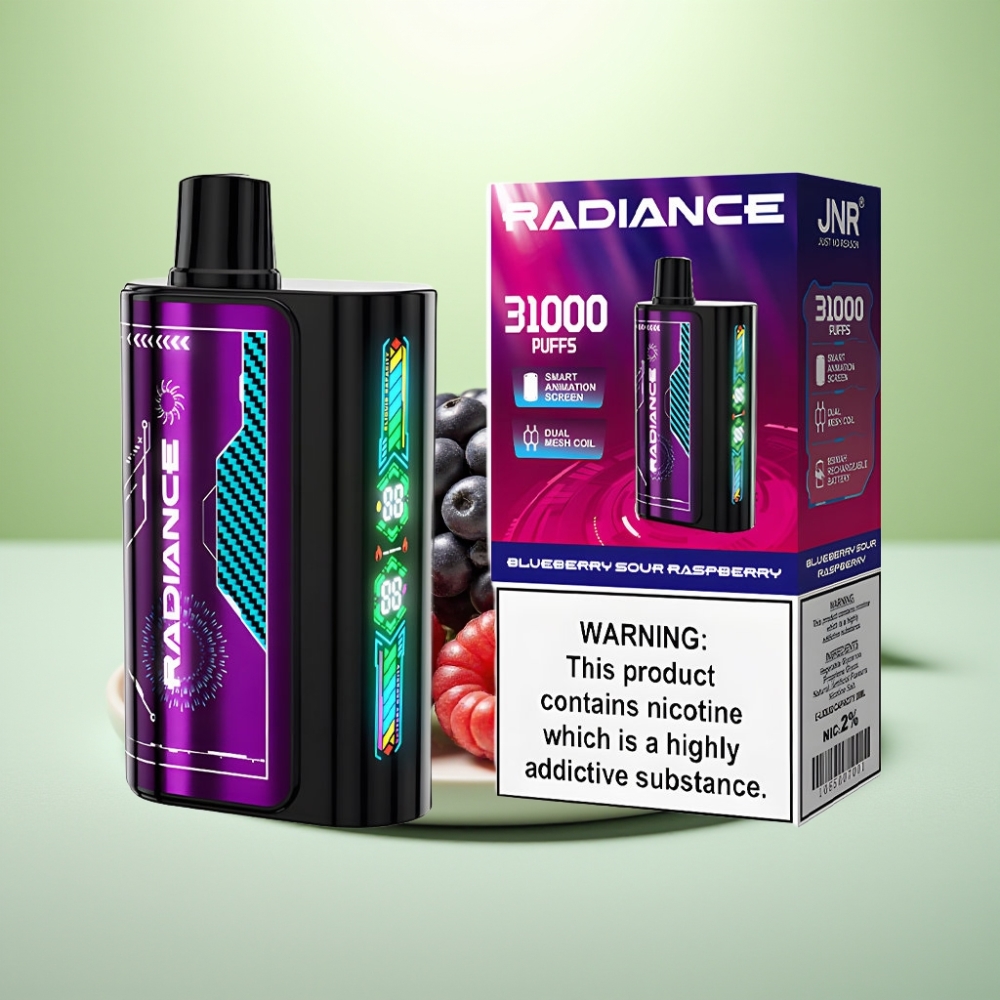 JNR Radiance 31000 Pufova Dispozabil Vape - Borovnica-Kisela Malina, 28ml E-tečnost, 950 mAh Baterija, Dual Mesh Coil