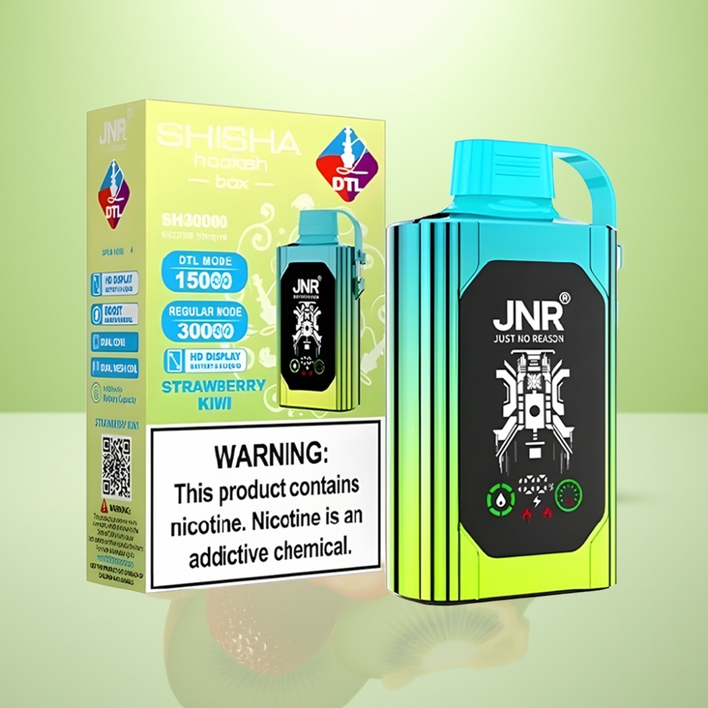 JNR Shisha Hookah Box 20500 Puffs Dispozabilna Vape Jagoda-Kivi, HD Display, 25ml, Type-C