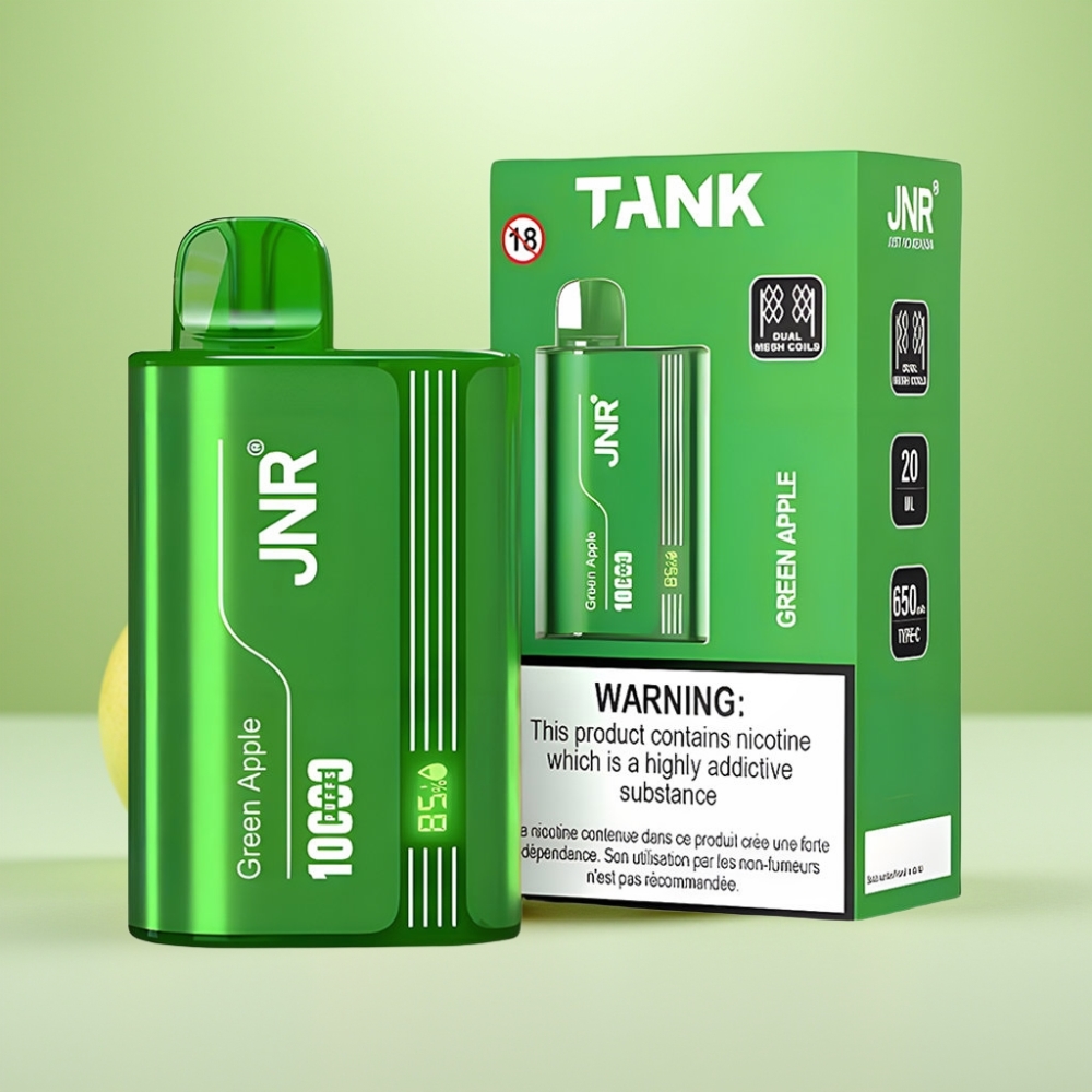 JNR Tank 10000 Puffs Dispozabil Vape Zeleno Jabuke Breskva Kruška – 20ml Kapacitet, Digitalni Display, Dual Mesh Coil