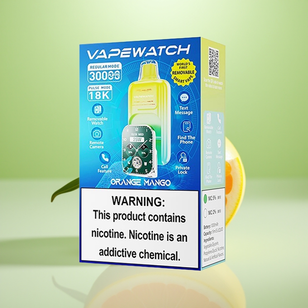 JNR VapeWatch 30000 Puffs – 30,000 puffs, 1000mAh, 19mL, Dual Mesh Coil, Narandža Mango