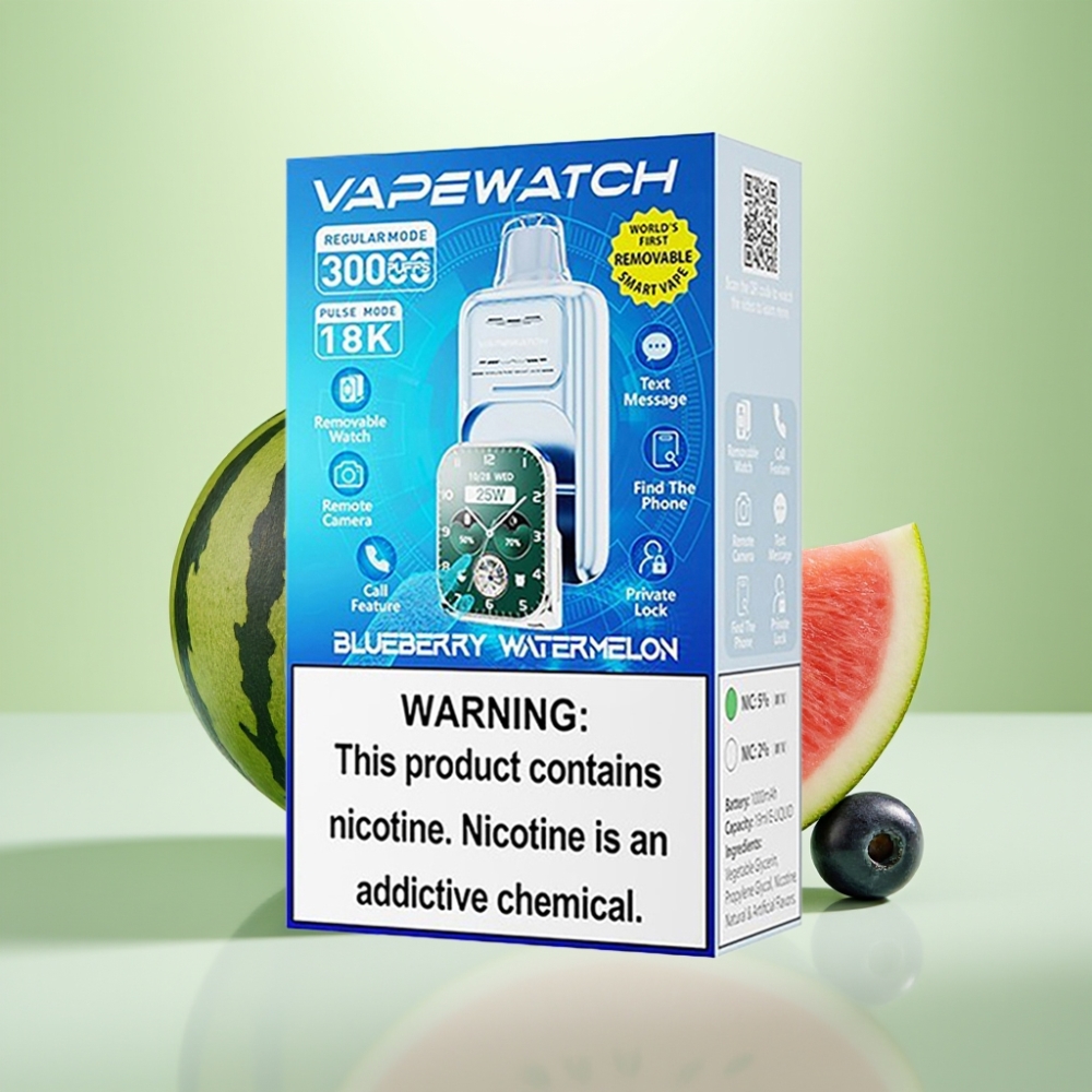 JNR VapeWatch 30000 Puffs – 30,000 puffs, 1000mAh, 19mL, Dual Mesh Coil, Plava lubenica