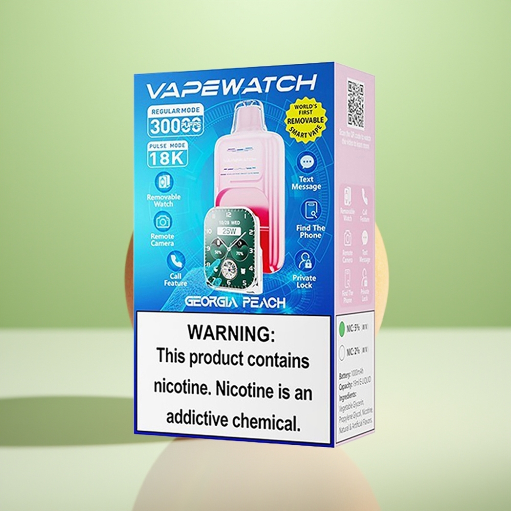 JNR VapeWatch 30000 Puffs Džordžija Breskva - 30.000 pufova, 1000mAh, 19mL, 5% nikotina, Dual Mesh Coil