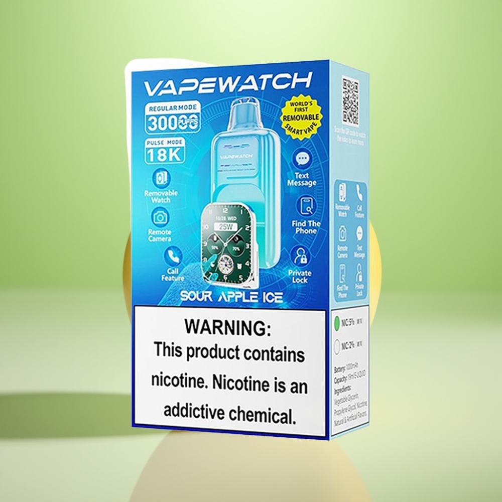 JNR VapeWatch 30000 Puffs Dispozabil Vape Kisela Jabuka Led – 30,000 puffs, 1000mAh, 19mL