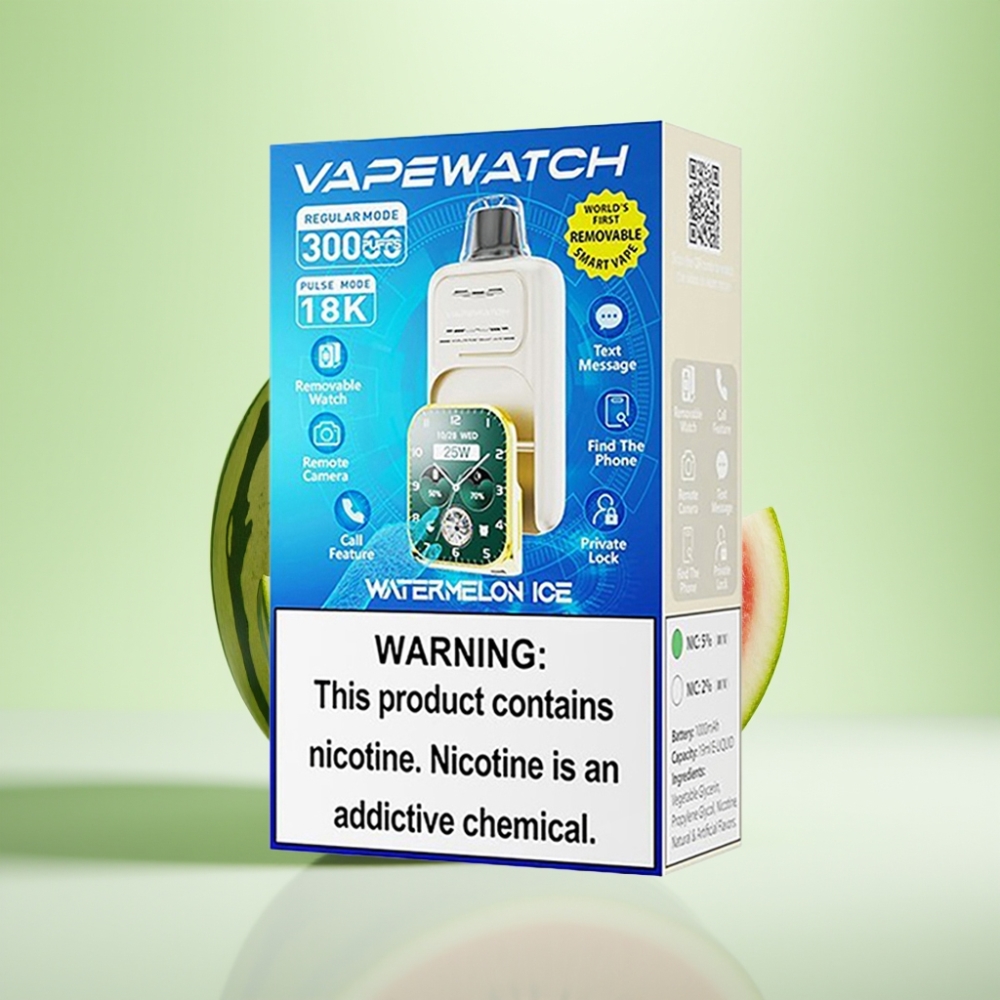 JNR VapeWatch 30000 Puffs Dispozabilni Vape Lubenica Led – 30.000 pufova, 1000mAh, 19mL, 5% nikotina, Dual Mesh Coil, Type-C punjenje