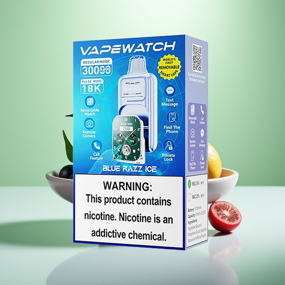 JNR VapeWatch 30000 Puffs — Plavi Malina Led, 1000mAh, 19mL, Dual Mesh Coil, Type-C