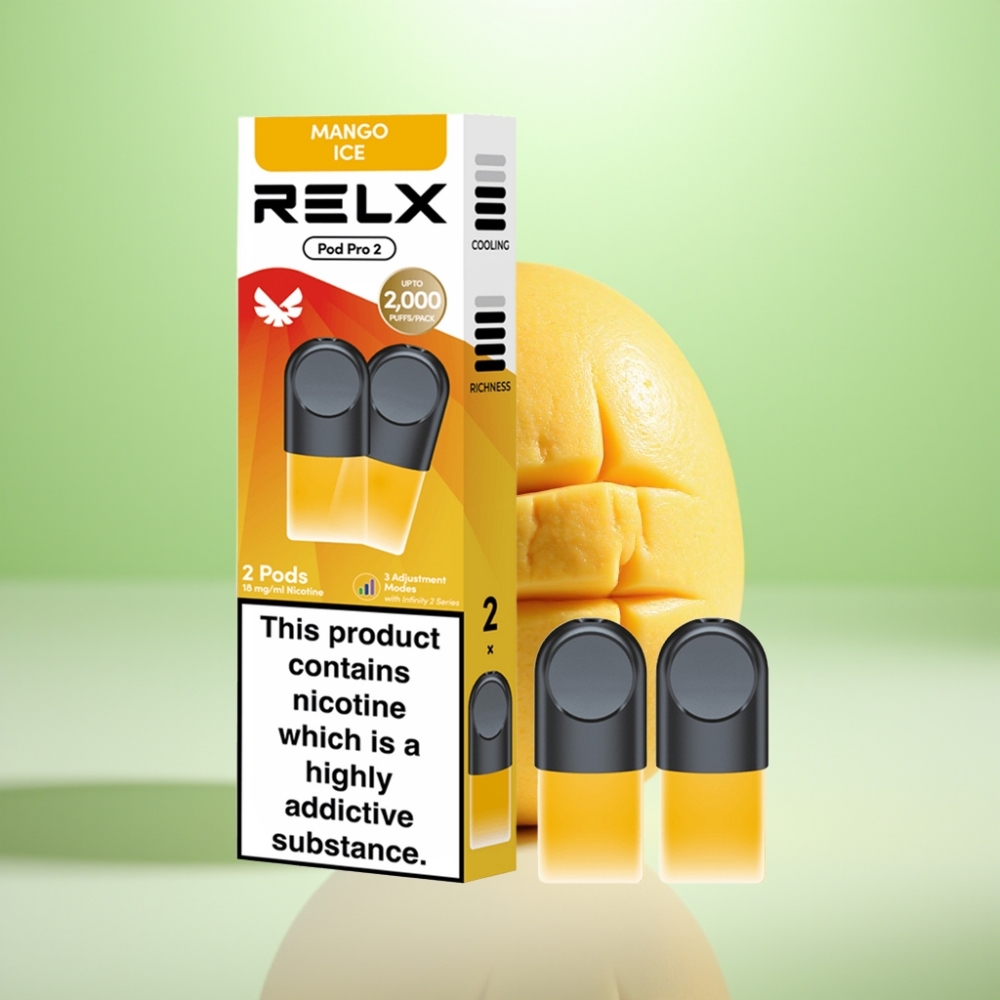 RELX Pod Pro 2 - 1,9ml, 600 puševa, 1,8% nikotina, Mango Ice, 3 režima napona (Eco, Smooth, Boost)