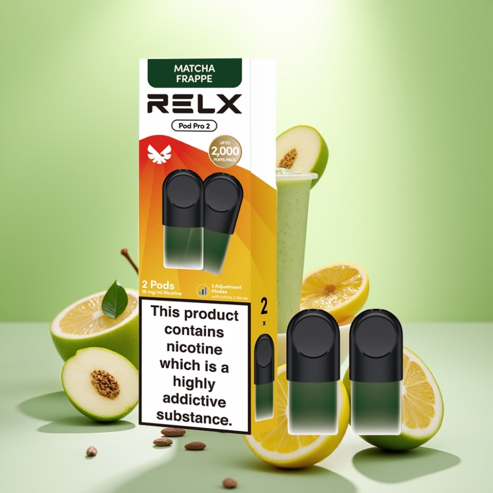 RELX Pod Pro 2 - Čaj-Matcha Frappe, 1.8% nikotina, 600 pufova, 1.9ml, 3 nivoa podešavanja