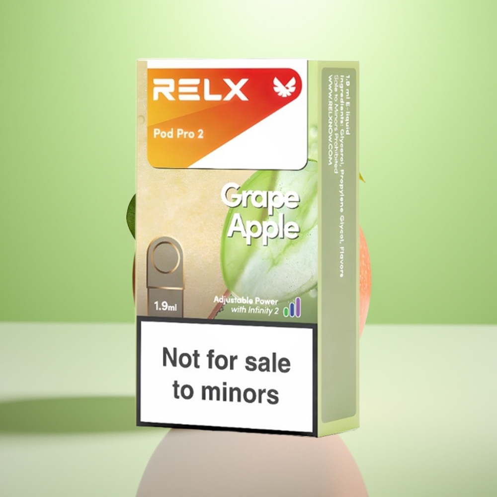 RELX Pod Pro 2 bez nikotina, 600 puševa, 1.9ml, Grozd-Jabuka